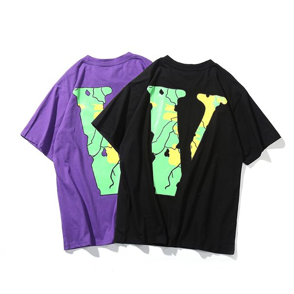 

vlone mens fashion brand casual purple t shirt men womens print tee high street clothing size s-xl, White;black