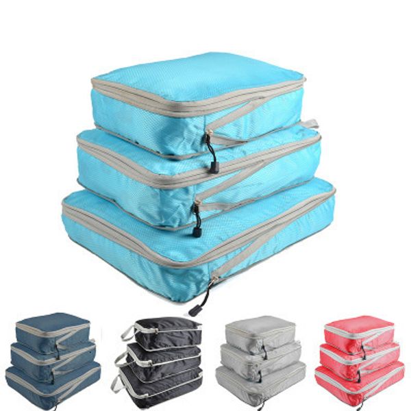 

bag organizer 3pcs/set compression packing cubes travel storage luggage suitcase set foldable waterproof nylon material 221203, Blue;pink