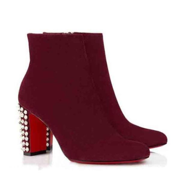 

23 women's ankle red soled boots black and white thick heel rivet combat short party wedding dress short eu 35-43