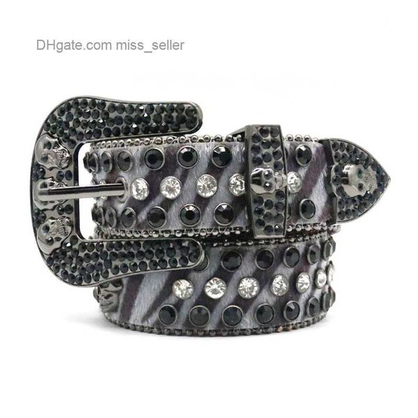 

designer belt bb simon belt male inlaid skull head nail bead diamond pu leopard pattern alloy pin buckle personality street hip-hop punk, Black;brown