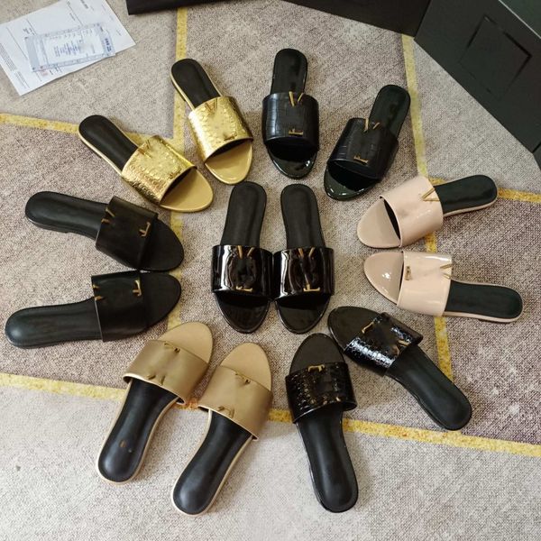 

2023 summer ys and l designer slipper womens letter metal buckle sandals slippers leather outdoor beach flip-flops luxury rubber jelly casua, Black