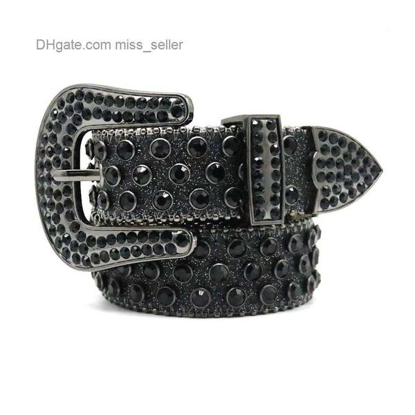 

2022 designer belt bb simon riveted men's inlaid belt with rhinestone pu flash material hip-hop punk dark wind, Black;brown