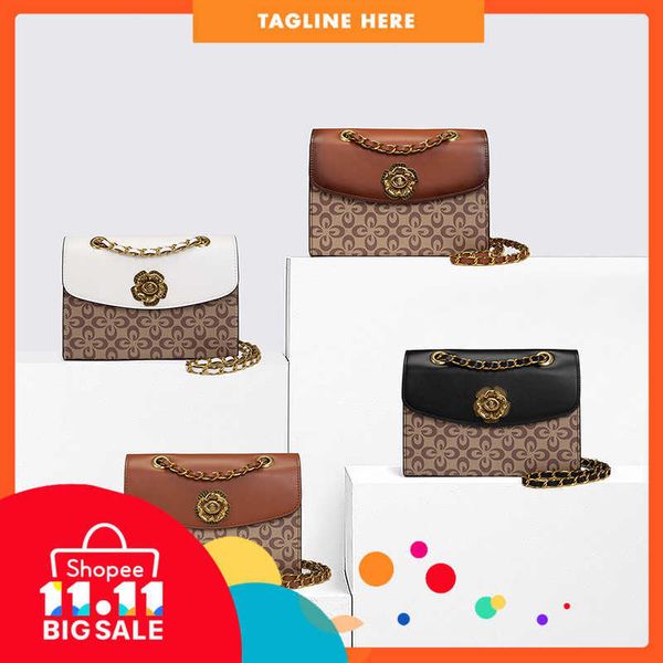 

80%off luxury design bags bag female 2022 new camellia cover rivet versatile foreign style flower color matching small square ladies evening
