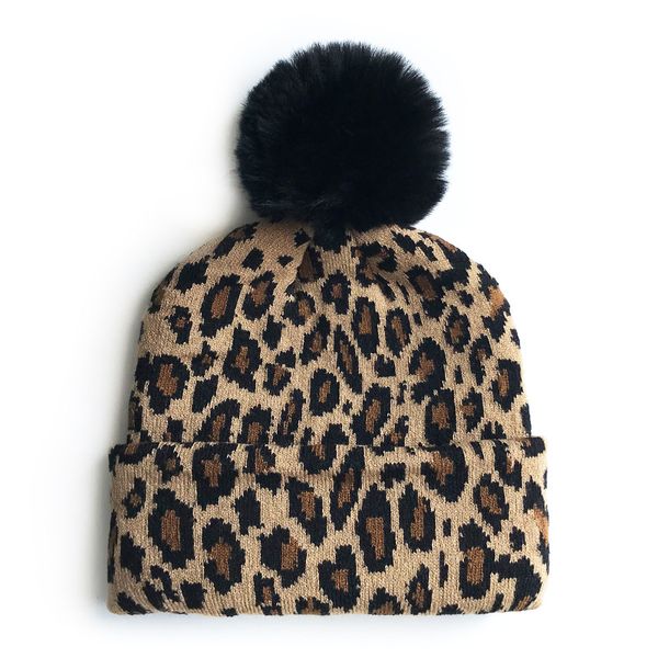 

m0281 autumn winter skull caps kids women's leopard knitted hat faux fur ball lady warm beanies hat, Blue;gray