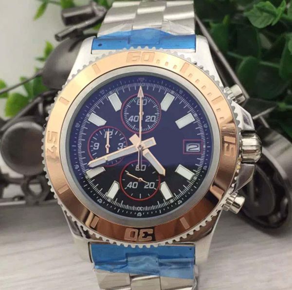 

luxury brand men's quartz watch chronograph uperocean a17384 black dial digital bezel platinum skeleton stainless steel expedition grat, Slivery;brown