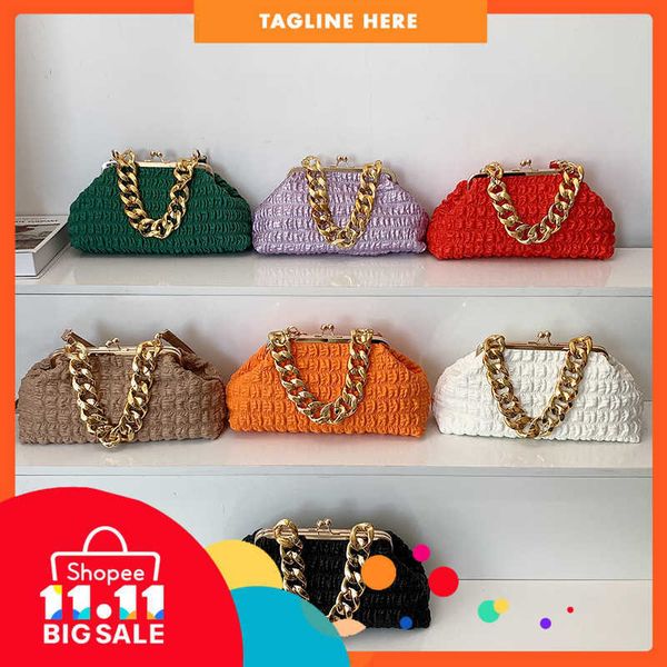 

80%off luxury design bags french minority dign fold women's 2022 summer new fashion simple diagonal clip hands ladies evening clutches