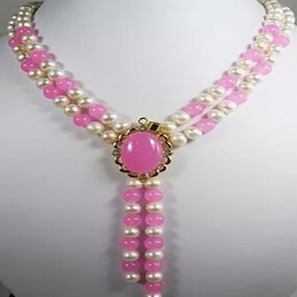 

new arrive beautiful design jewelry white pearl and pink jade necklace, Silver