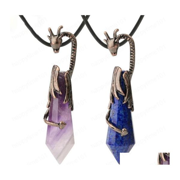 

pendant necklaces vintage pendant necklaces natural crystal faceted stones healing point antique copper plated dragon pendants men w dhnaf, Silver