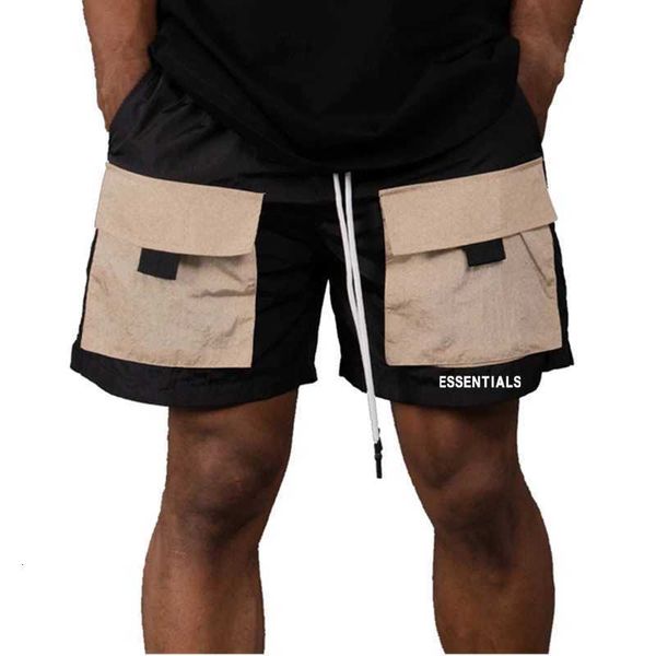 

casual sports pants double thread shorts men's essentials four side elastic casual sports pants five point street fashion brand pocket, Black