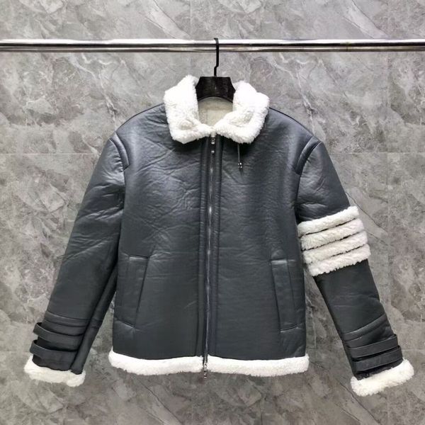 

designe rmotocycle vests brown fur coat jacquard multi functional warm leather stand collar wool jacket for men and women, Black