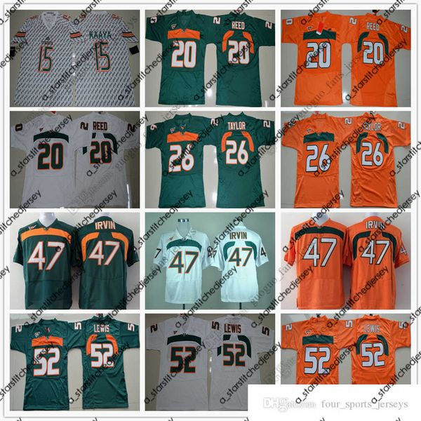 

american college football wear ncaa miami hurricanes football jersey 15 brad kaaya 20 ed reed 26 sean taylor 47 michael irvin 52 ray lewis j, Black