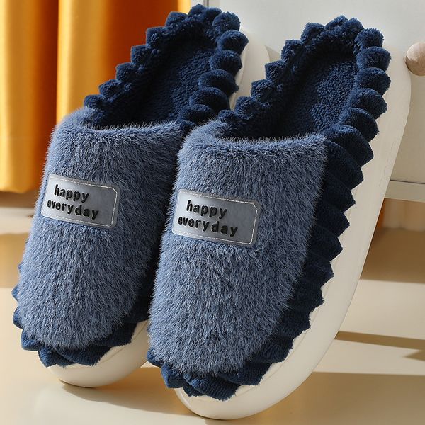 

slippers winter men fashion home flats soft non-slip male indoor cotton shoes warm fluffy fur man house slipper slides 221203, Black