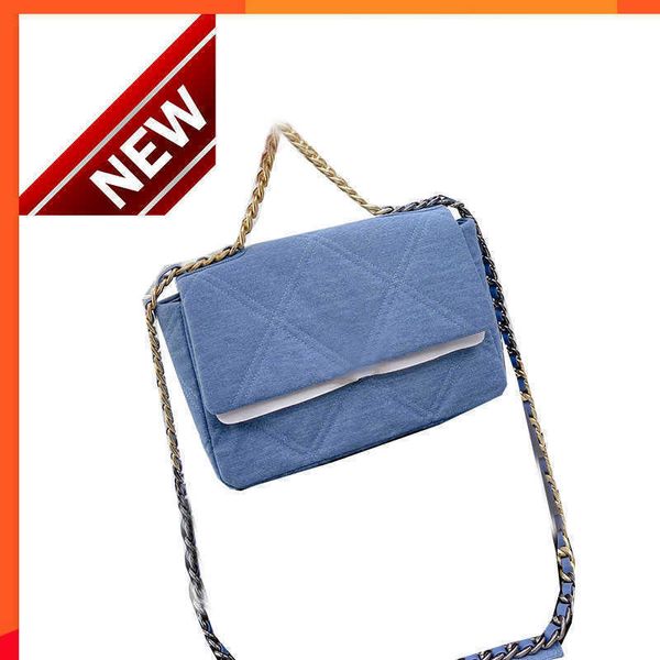

women's brand designers shoulder bags fashion denim two-tone clamshell envelope wrapped gold/silver hardware chain portable crossbody b