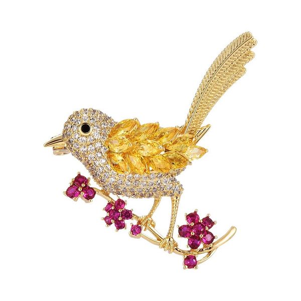 

luxury crystal zirconia lucky bird brooch for women or men retro vintage punk wholesale price fashion jewelry cz diamond gold plated animal, Gray