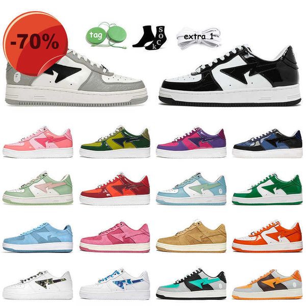 

low shoesfashion patent leather bapestas shoes women mens sk8 sta grey white black color camo combo pink orange green suede designer platfor