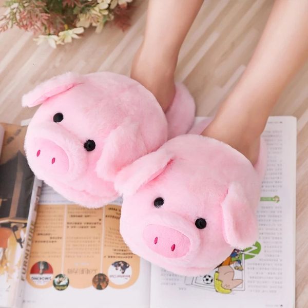 

slippers winter women warm indoor ladies fashion cute pink pig shoe s soft short furry plush home floor slipper sh  221203, Black