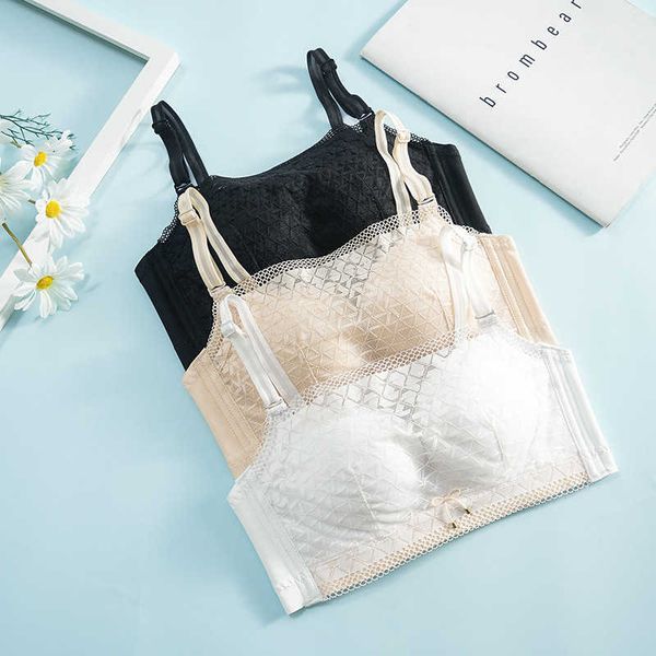 

women' set bras sets flat small cht gathered side breast closed no steel ring tracel thin lace underwear bra, Red;black