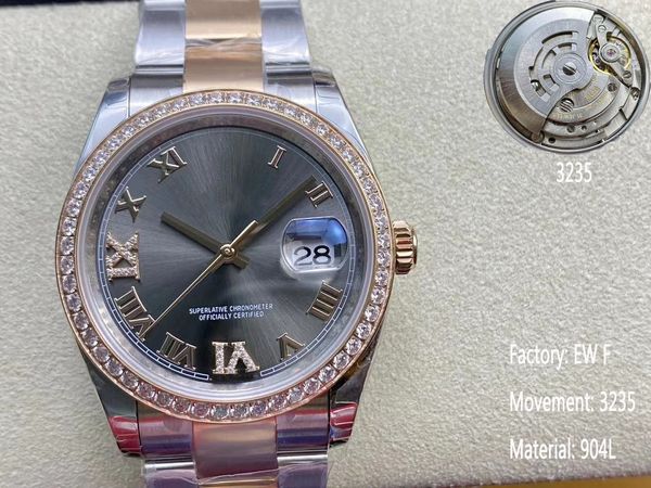 

ew factory manufactures 36mm size women's watches with diamond bezel sapphire glass 3235 movement 904 stainless steel watchband, Slivery;brown