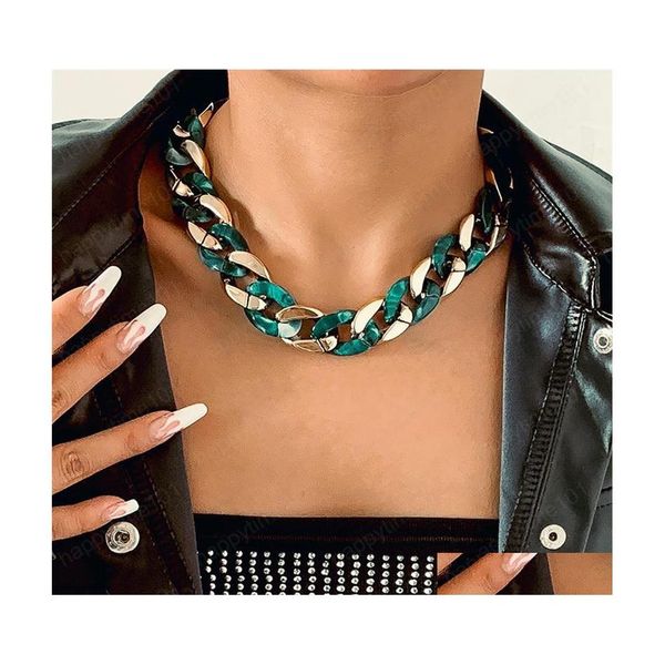 

chains women punk hollow out metal cross chains hip hop aluminum acrylic splicing necklaces european female single mixed color thick dhuel, Silver