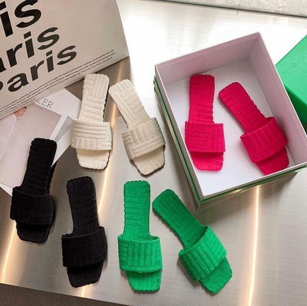 

slippers warm towel pattern slippers women embossed cotton drag home all-match sandals candy color 221203, Black