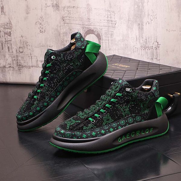

2023 spring and autumn running casual shoes for men breathable men's sneakers rhinestone printing fashion jogging trainers platform lac, Black