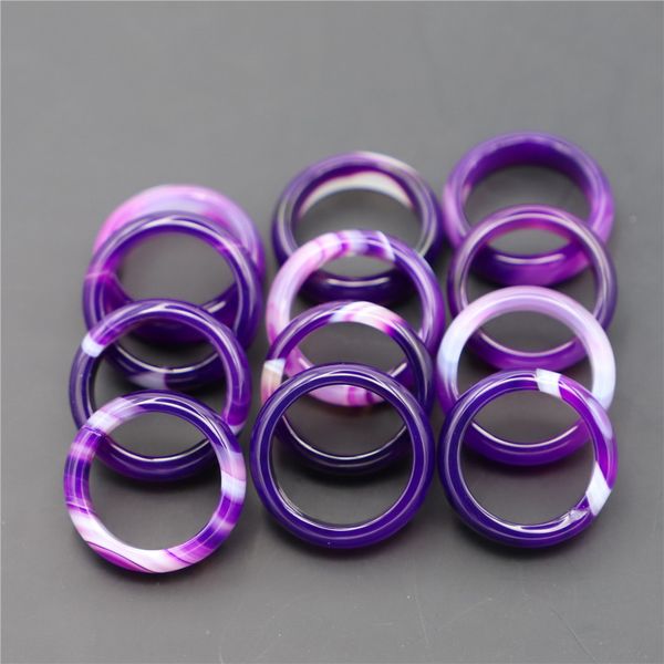 

6mm band puprle stripe agate stone rings women wedding finger ring size 17mm 18mm, Silver
