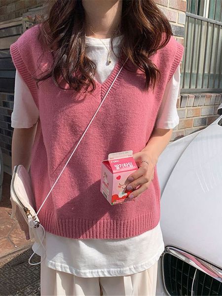 

women's vests solid women sweater vest pullover japanese style fresh lovely students leisure loose all match trendy girls 221202, Black;white
