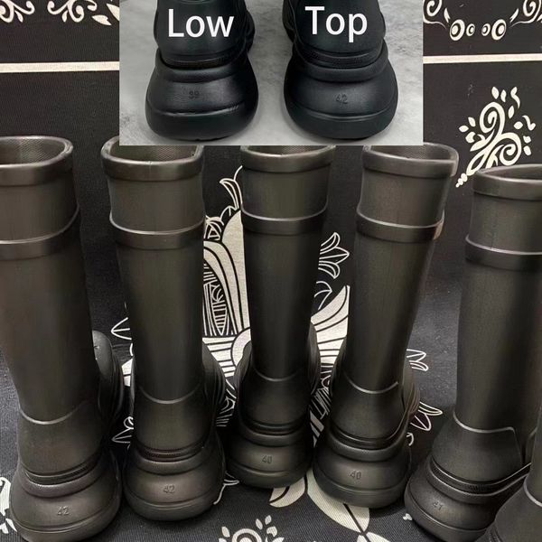 

22ss r black cross rain boots rubber round head luxury waterproof jointly women's knee boots 6cm platform 28cm high booties 35-45