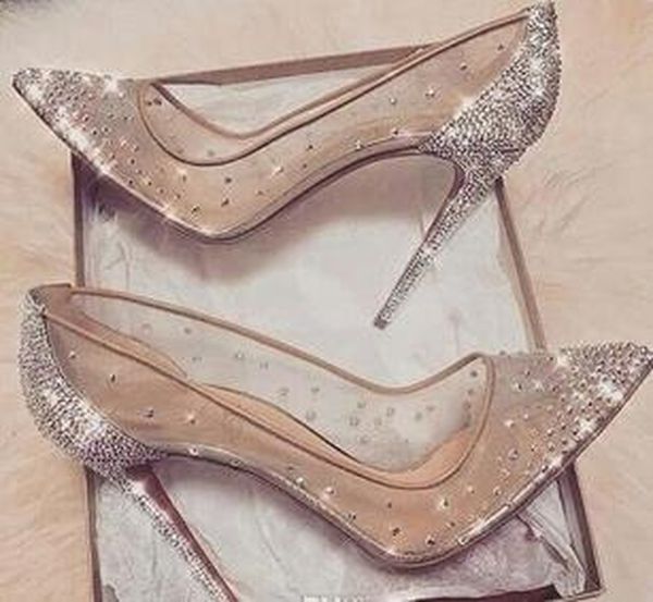 

see through silver bling fashion design dress shoes women's 12cm high heel pumps summer rhinestones party wedding stiletto thin heels, Black