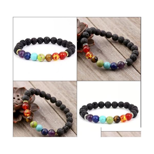 

beaded 2 styles 7 chakra natural lava stone bracelet charm essential oil diffuser healing yoga beads stretch bracelets drop delivery dhbim, Black