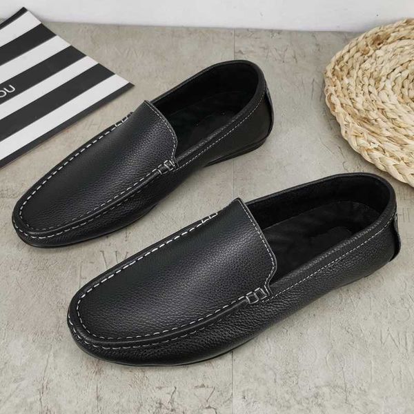 

soft leather driving loafers gentlemen wedding dress shoes comfort lazy flats, Black