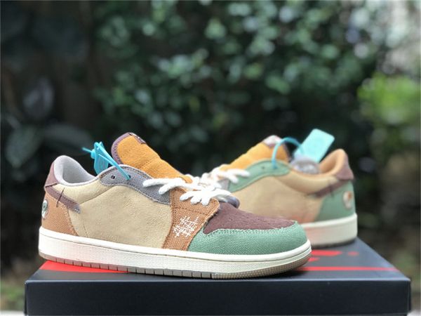 

2022 authentic zion williamson shoes 1 low og voodoo outdoor flax/muslin-fauna brown-oil green-sesame-moon fossil men sports sneakers with o