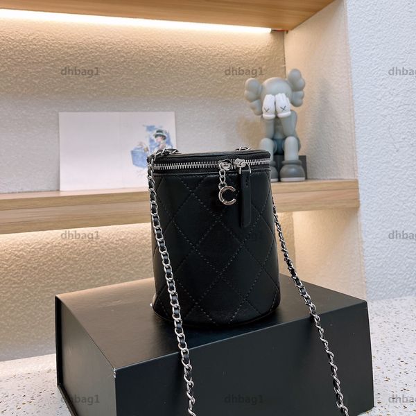 

vintage silver chain bucket bag women designer genuine leather haedware classical black diamond lattice luxury stylish single shoulder cross