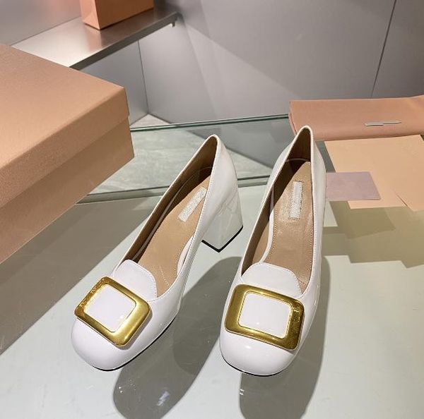 

miu women's thick heels mary jane shoes metal square buckle comfortable ladies casual women black white work high heels shoes