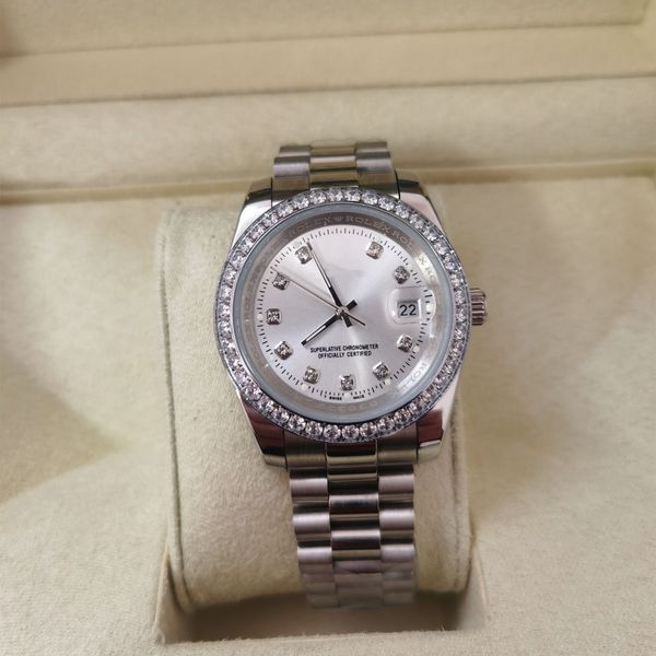 

with box high-quality aaa watch new version sliver white diamond bezel 40mm dial automatic fashion men's watch wristwatch 2813, Slivery;brown