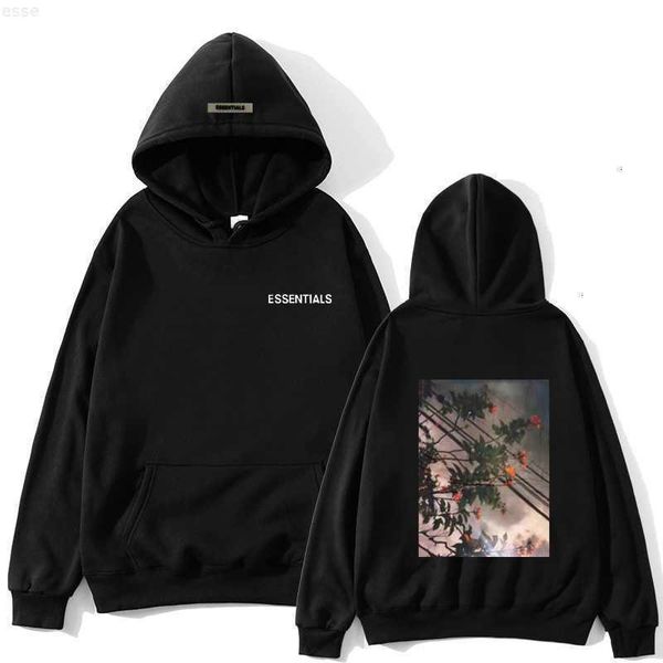 

hoodies hweatshirts fog feel of god essentials flower autumn winter plush hoodie sweater couple loose coat, Black