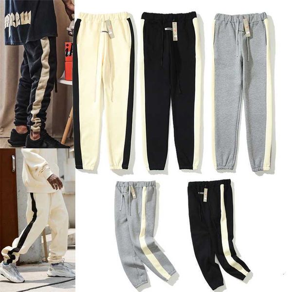 

casual sports pants essentials multi thread high street striped legged guard f og men's and women's casual fashion sweat, Black