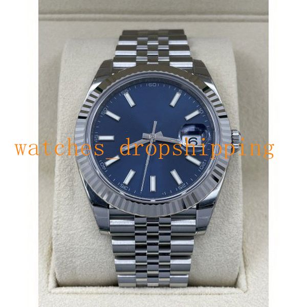 

luxury mens watch 41mm jubilee blue dial sweep automatic movement mechanical stainess steel sapphire folding clasp sport luminous high-quali, Slivery;brown