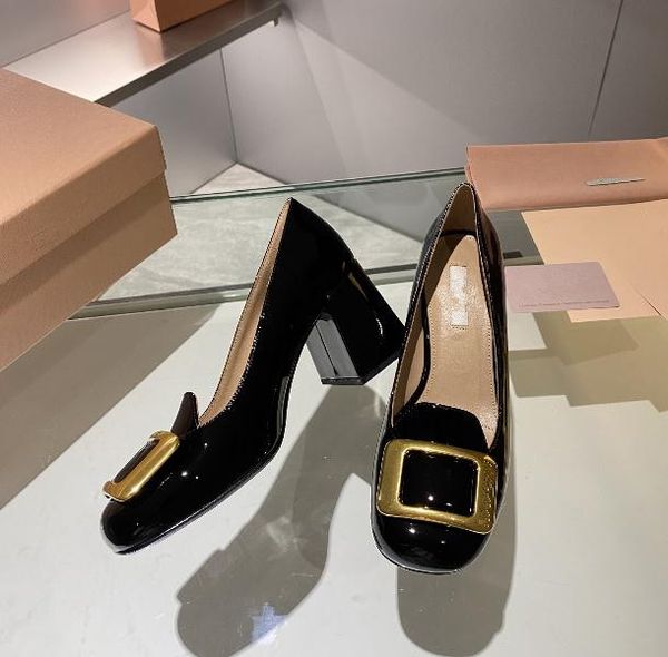

high-heeled miu mary jane shoes woman retro thick-heeled shoe square buckle women banquet wedding holiday leather thick heel shoes, Black