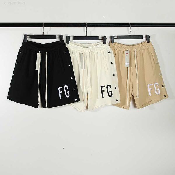 

casual sports pants fashion brand fee of essentials high street rich fg letter embroidery casual button shorts fashion sweatpants, Black