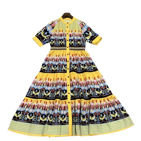 

2022 summer new grand lady round neck positioning print dress, Black;gray