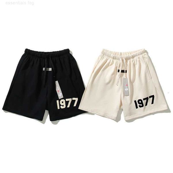 

casual sports pants fog season 8 essentials double line 22ss high street loose 1977 flocking drawstring shorts fashion design sweatpants, Black