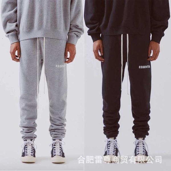 

casual sports pants fog essentials double thread basic drawstring strap high street leggings pants fashion sweatpants, Black