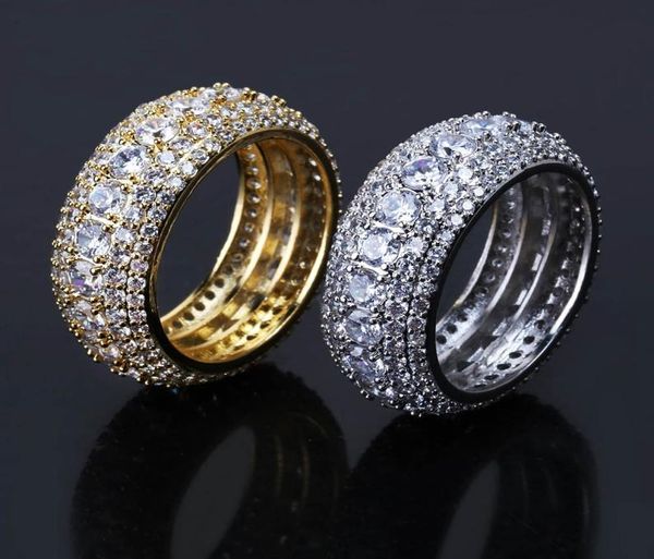 

size 612 who hiphop 5 rows luxury cubic zircons ring fashion gold silver males finger rings3662269, Golden;silver