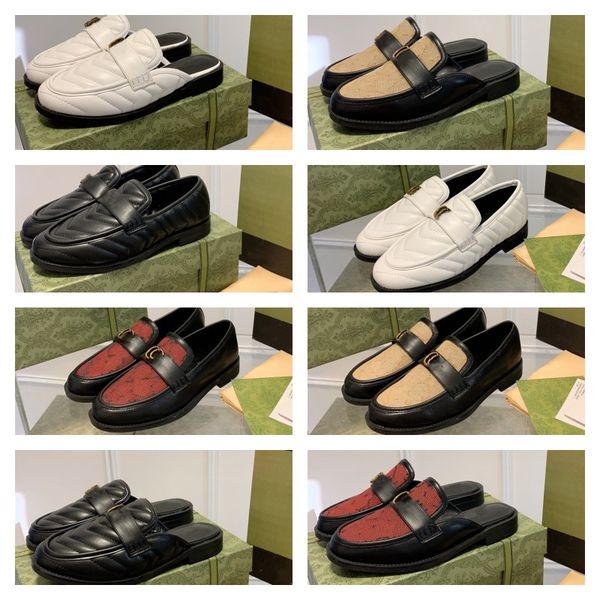 

designer women dress shoes 2023 spring double g loafers leather casual business shoes classic comfortable slip on autumn loafer round toe mu, Black