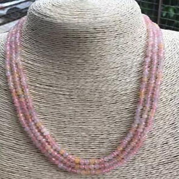 

natural 3 rows 2x4mm colorful morganite gems necklace 18-20'', Silver