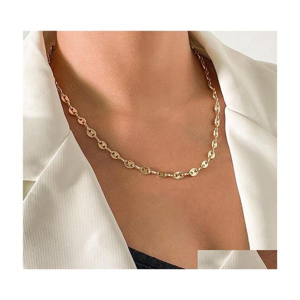 

chains single pig nose buckle shape chains necklaces women geometric iron clavicle chain european female party daily wear neck jewel dhamf, Silver