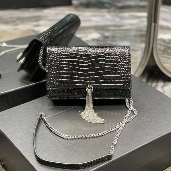 

kate small chain bag messenger clutch bag shoulder bags tassel in crocodileembossed shiny genuine leather for women