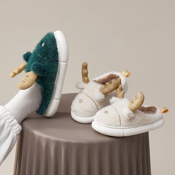 

slippers utune winter women furry cartoon rabbit wool home shoes eva platform slient men flat pantuflas de mujer christmas 221203, Black
