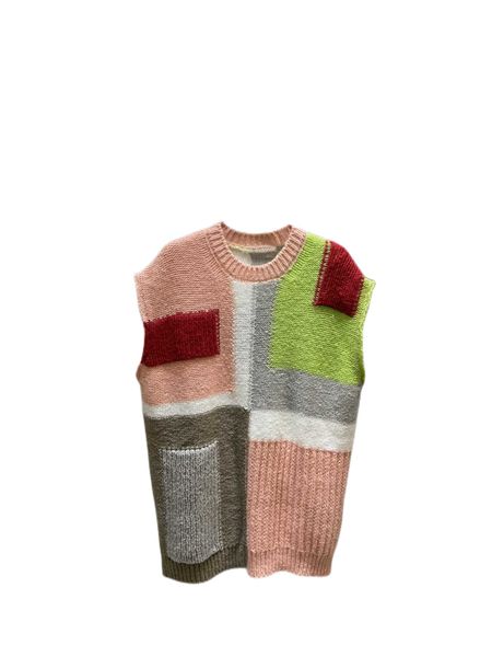 

temperament new sweater vest art color block splicing color block sweater, White;black